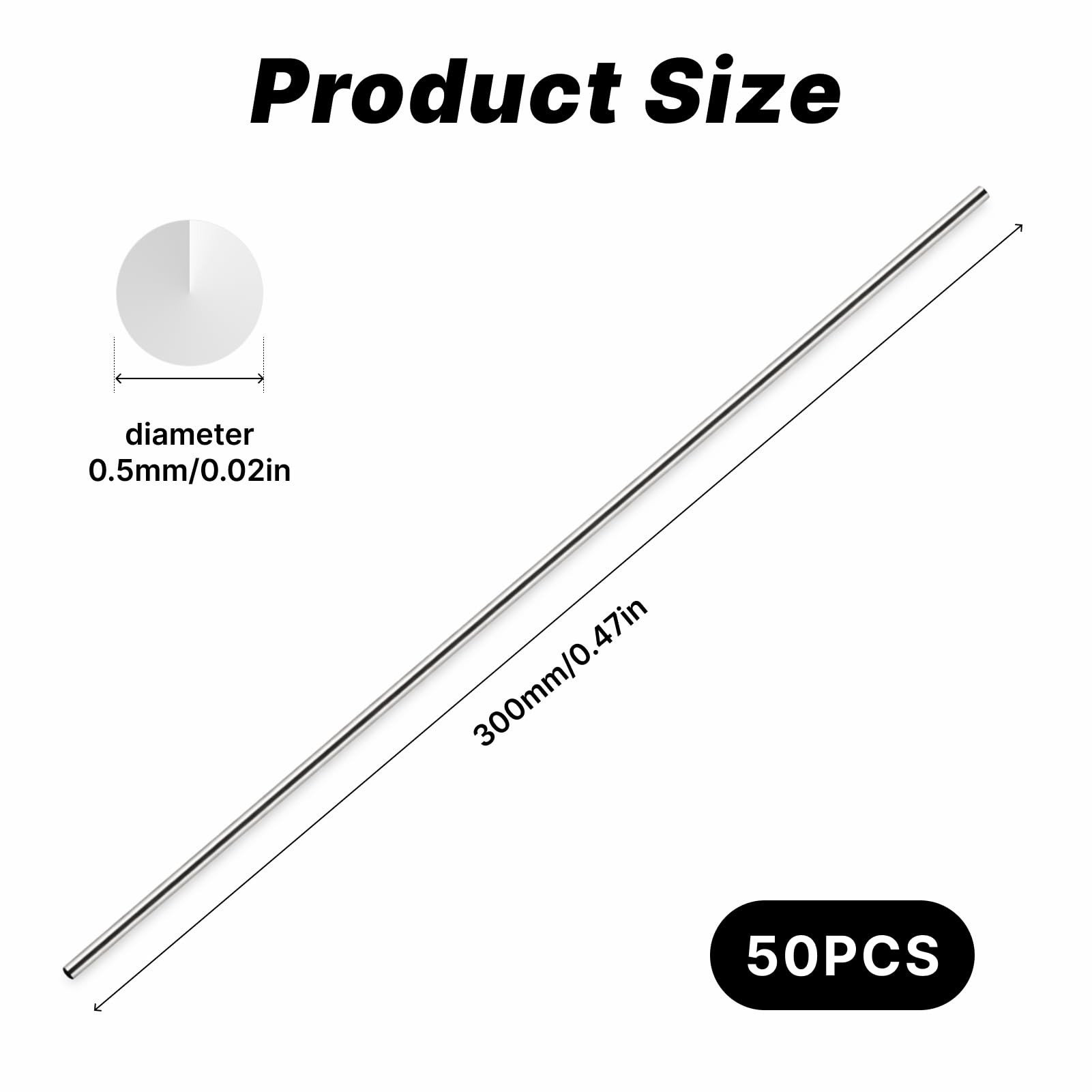 50 szt. Drut stalowy, sprężyna, 2 mm x 300 mm, drut ze stali sprężynowej 1 mm do modelarstwa samochodowego (0,5 x 300 mm, 50 szt.)