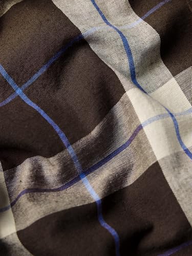 Image of The Souled Store: Blue Sails Men and Boys Long Sleeve Collared Neck Button Front Blue and Cream Checked Embroidered Regular Fit Cotton Linen Shirt