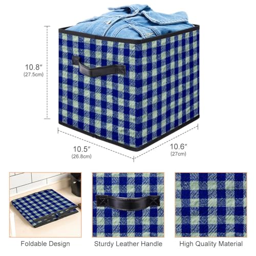 Boîte de rangement pliable cube bleu en tissu à poignées pour placard