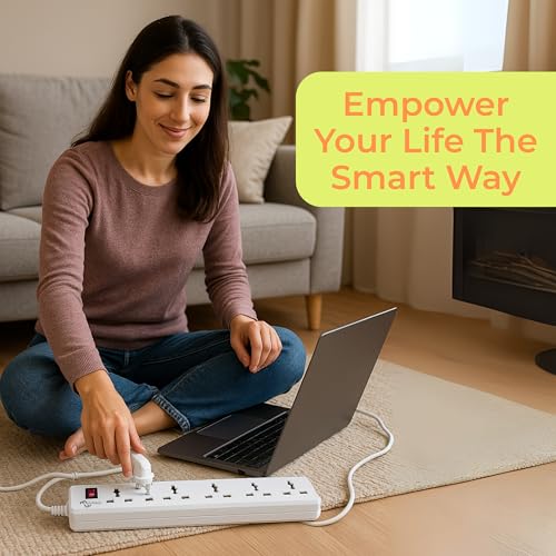 Image of MULTYBYTE 5 Socket 1 Switch Power Saving Outlet Extension Board, High Speed, Fast Charging- Power Strip, Surge Protector, 4M Cable Shockproof Fire-Retardant, Multipurpose Use Spike for Home & Office