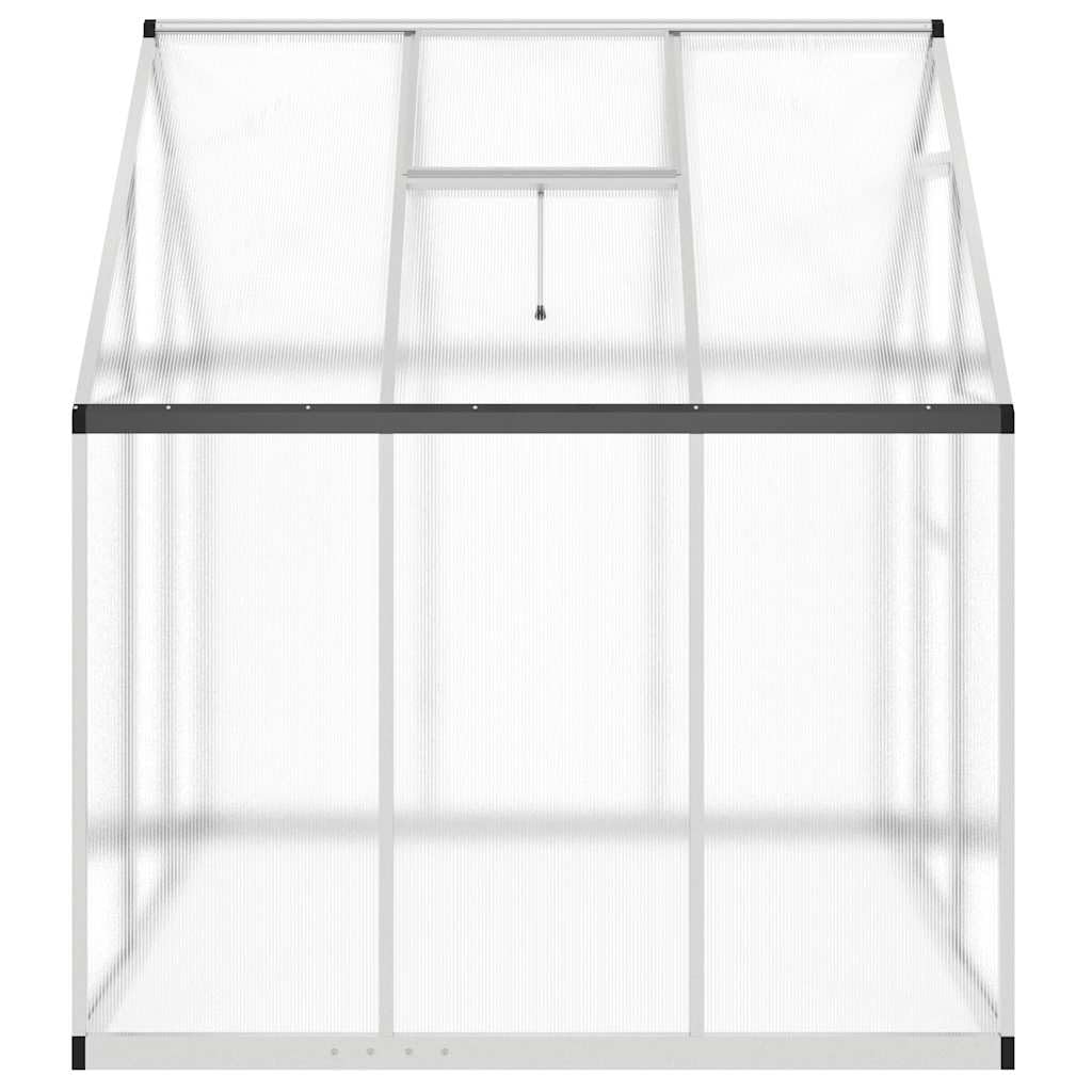 Serra con telaio di fondazione argento in alluminio, 169 x 169 x 195 cm, con pannelli in policarbonato, porta a battente e finestra di ventilazione, ideale come serra, aiuola, casa per piante