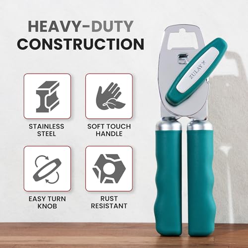 Image of Zulay Kitchen Manual Can Opener Heavy Duty Patented Stainless Steel, Jade