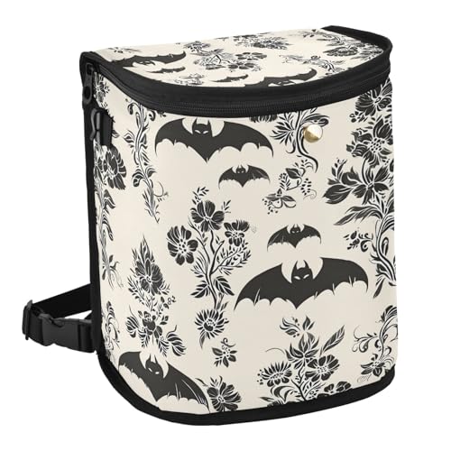Image of senya Car Trash Can Car Garbage Can Car Waste Basket,Leak-Proof Car Trash Bin, Car Trash Hanging Car Accessories Gothic Floral and Bat Interior Car Organizer Bag