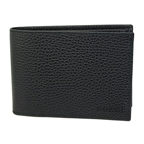 Gucci Men's Black Leather Bi-fold Wallet 292534 Embossed Logos