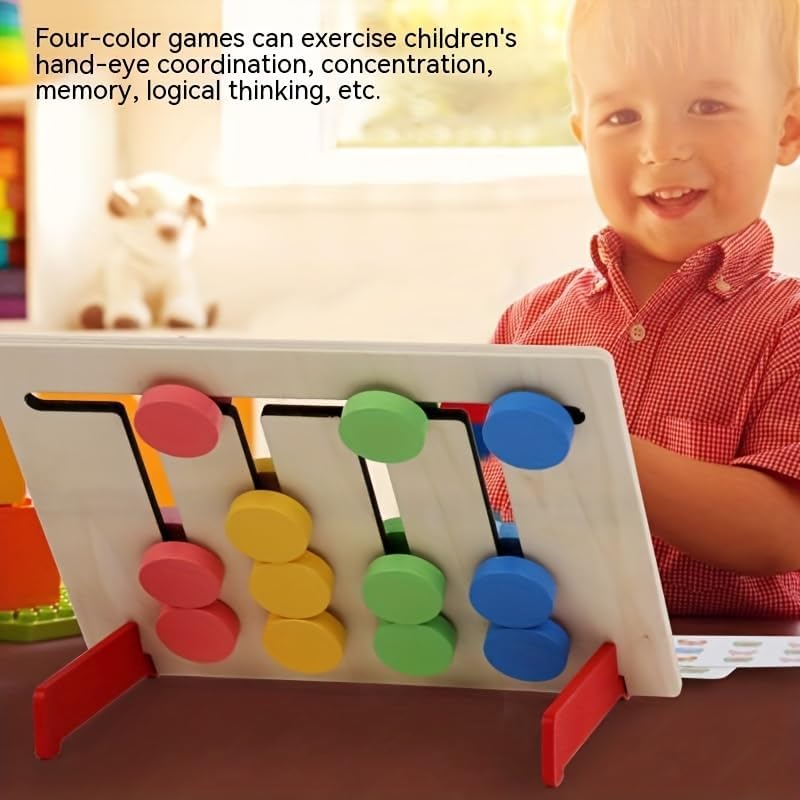 Image of Happy Hues Montessori Four-Color Game Intelligence Toy - Wooden Slide Puzzle for Toddlers,