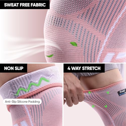 Image of Frido Active Knee Cap Support for Men & Women | Active Compression for Pain Relief & Joint Support | Knee Sleeve for Gym, Running, Jogging, Sports & Workout | Anti-Sweat Knee Brace (1 Pair) Core Pink, XL