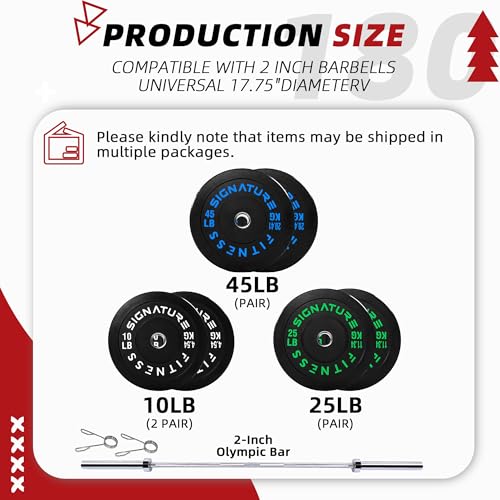 Image of Fitvids 2-Inch Olympic Bumper Weight Plates Including 180 LB Weight Plates & 7FT Olympic Barbell Bar, Colored