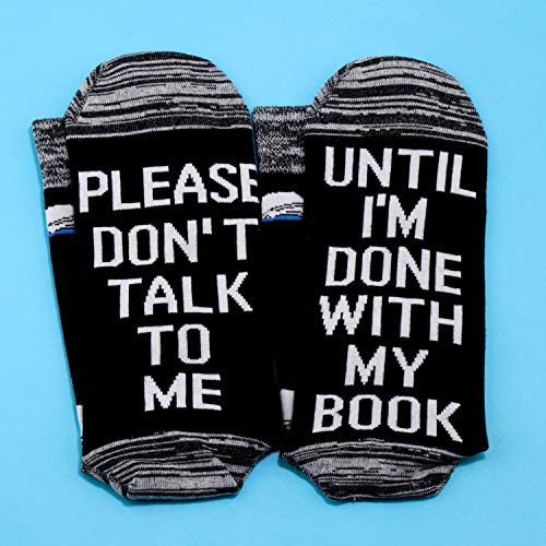 JXGZSO 2 Pairs Book Socks Book Gift Reading Gifts Book Lover Gift Please Don’t Talk To Me Until I’m Done With My Book Socks3
