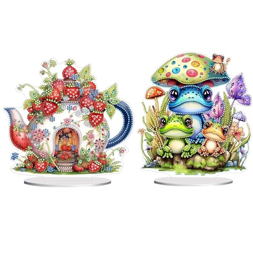 ARTopet 2Pcs DIY Diamond Desktop Ornament Animal Special Shaped Crystal Diamond Art Painting Tabletop Ornaments Single Sided for Home Office Decor Crafts Gift