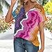 Womens Summer Tops 2026 Casual Button V Neck Henley Tee Shirts Short Sleeve Floral Print Dressy Casual Blouses
