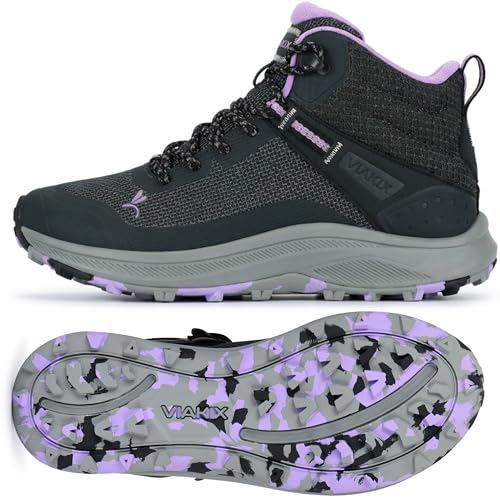Image of Viakix Monterra Mid Women’s Waterproof Wide Toe Box Hiking Boots – Lightweight Comfortable Trail Shoes – Supportive Outdoor Footwear for Walking, Trekking, Backpacking, Thru & Day Hikes, Black 8