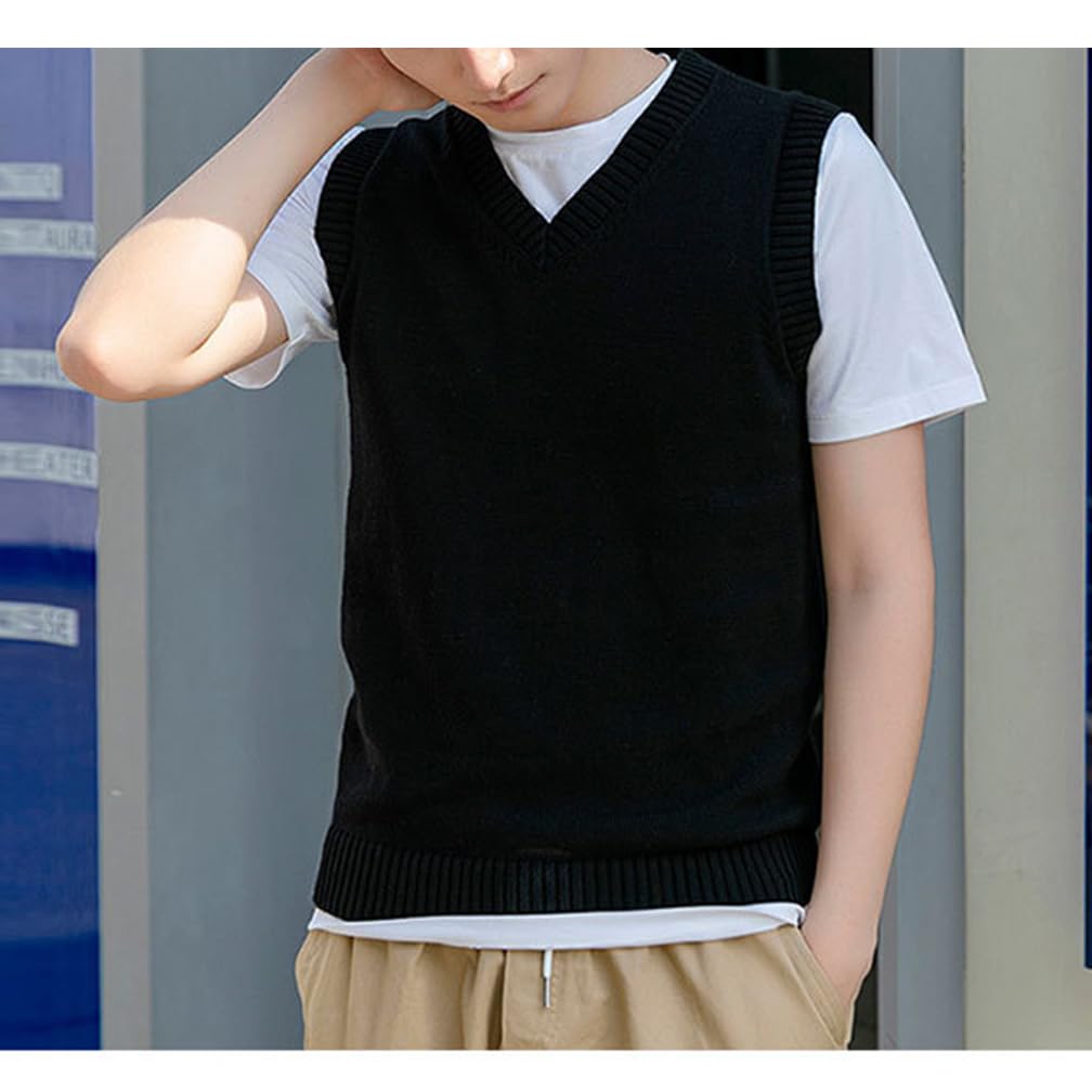Maglione Senza Maniche Uomo Cotone Gilet in Maglia con Scollo a V