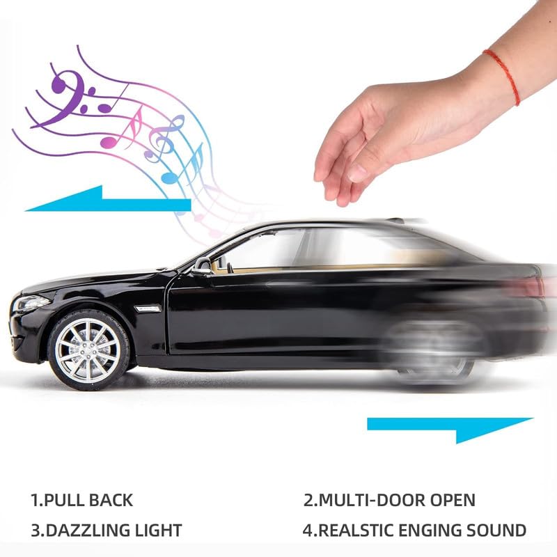 Image of Kids Model 1:32 BM 535I Die Cast Metal Car Pull Back Action Opening Doors with Realistic Engine Sound Lights Toy Car Gift for Boys - Black