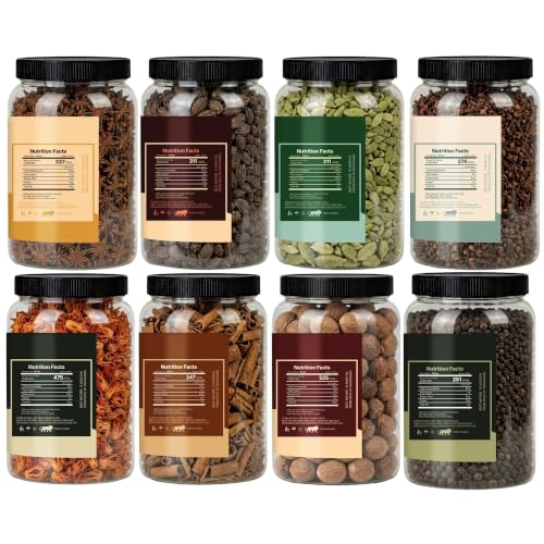 Image of LILA DRY FRUITS Indian Premium Whole Spices Masala Combo | Badi Elaichi, Hari Elaichi, Dalchini, Laung, Kali Mirch, Chakri Phool, Javitri & Jaiphal 100 Gms Each