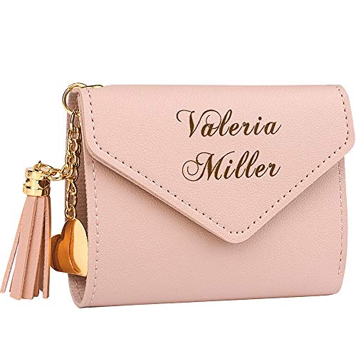 kullder Womens Custom Wallets Girls Ladies Persoanlized Small Leather Trifold Purse with ID Window at Birthday, Anniversary, Graduation