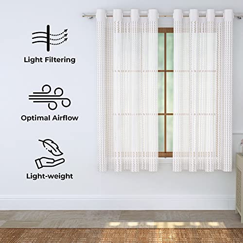 Image of Story@Home Sheer Linen Look Striped Semi Transparent Voile Grommet Elegance Window Curtains 46 x 60 Inch Long, Set of 2 Panels, White