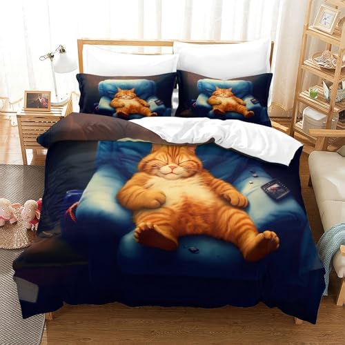 Parure de lit chat 140x200 microfibre 3D housse couette single - 3