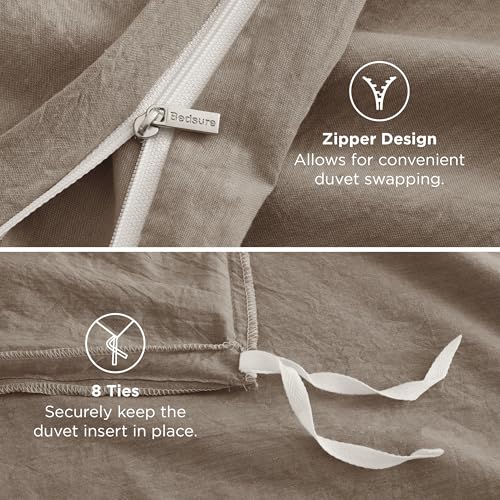 Bedsure 100% Washed Cotton Duvet Cover Cal King - Latte Minimalist Cotton Duvet Cover Linen Like for All Seasons - GentleSoft™ Plain Simple Bedding (Latte, California King, 104"x98")
