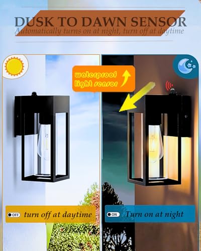 LWSOY Dusk to Dawn Outdoor Lights, Waterproof Porch Lights 2 Pack, Exterior Lighting Fixtures with Cylinder Lampshade, LED Wall Sconce Light for House Porch Patio Front Door Garage. — view 2