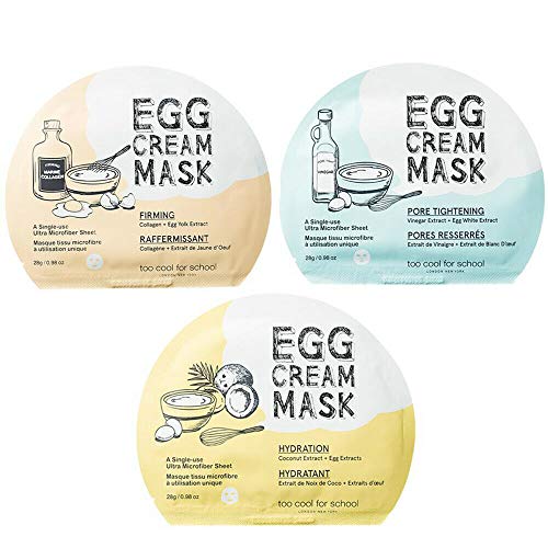 Too Cool For School Egg Cream Mask Pack (Hydrating, Firming, Pore Tightening), Mascarilla Facial, 3 Unidades
