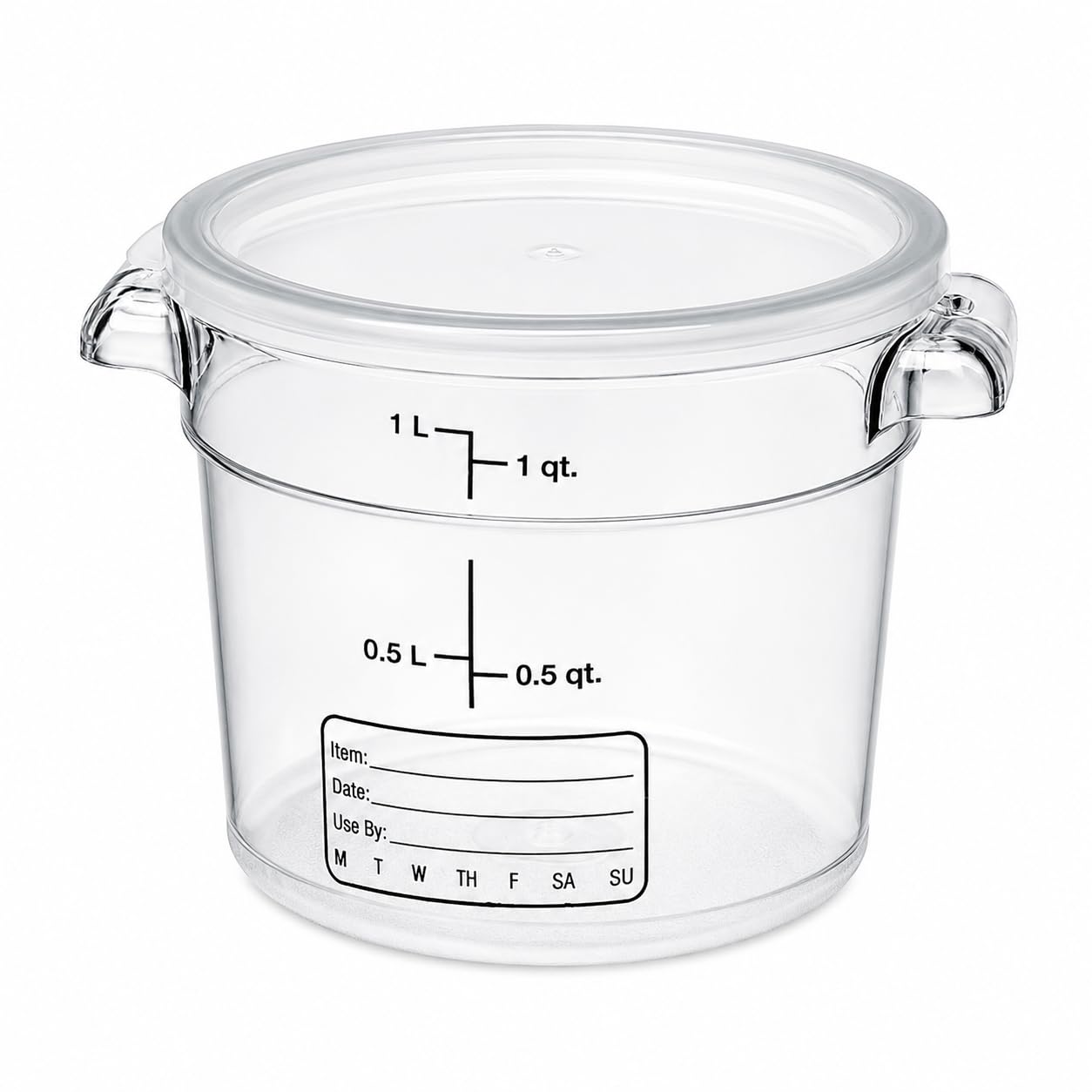 1 Qt Round Polycarbonate Food Storage Container with Lid by Glownary – 1 Quart, Polycarbonate (PC), Clear, Pack of 12, Model 247rcl1kt12