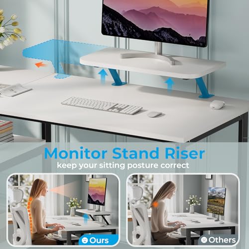 Image of GreenForest Computer Desk with Monitor Stand and Reversible Storage Shelves,39 inch Small Home Office Writing Study Desk for Small Spaces,White