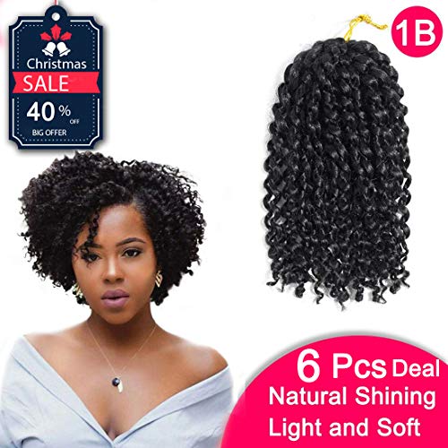 6 PCS Marlibob Crochet Braiding Hair 8 Inch Kinky Curly Crochet Hair Extensions (8", 1B)