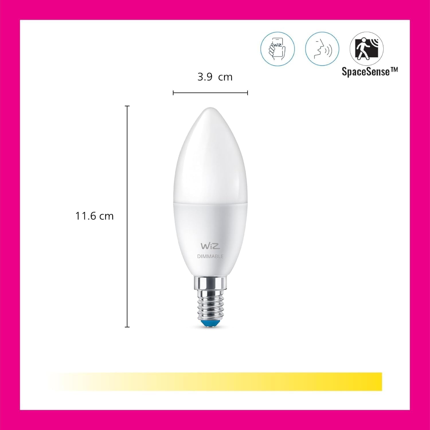 WiZ Ampoule LED Connectée, Couleur, Ampoule E14 Flamme, équivalent 40W, avec détecteur de mouvement, Connexion Wi-Fi, Contrôle possible par la Voix, App, Alexa, Google Assistant et Apple HomeKit