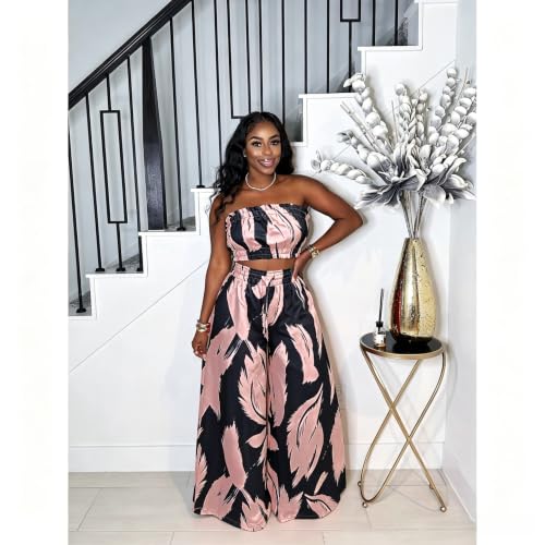 Image of Two Piece Sets for Women Summer Outfits Crop Tops and Wide Leg Pants Sets Sexy Jumpsuits Vacation Outfits with Pockets