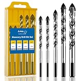 amoolo Masonry Drill Bit Set 5pcs, Concrete Drill Bits with Carbide Tip (1/4”-1/2”) for Brick, Tile, Cement, Ceramic, Glass, Plastic, Etc.