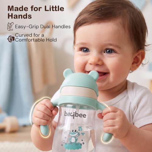 Image of BAYBEE Insulated Baby Sipper Water Bottle for Kids 300 ml | Anti Spill Sippy Cup with 360 Weighted Straw & Rotating Handle | V Type Straw Bottle BPA Free & Non Toxic for Toddler 6+Months (Blue II)
