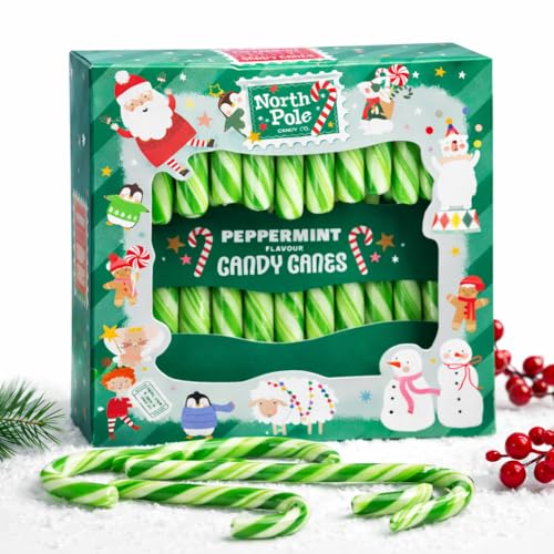 Sucres d’Orge à la Menthe – Boîte de 12 (120g) | Bonbons de Noël Vert & Blanc | Cadeau et Décoration