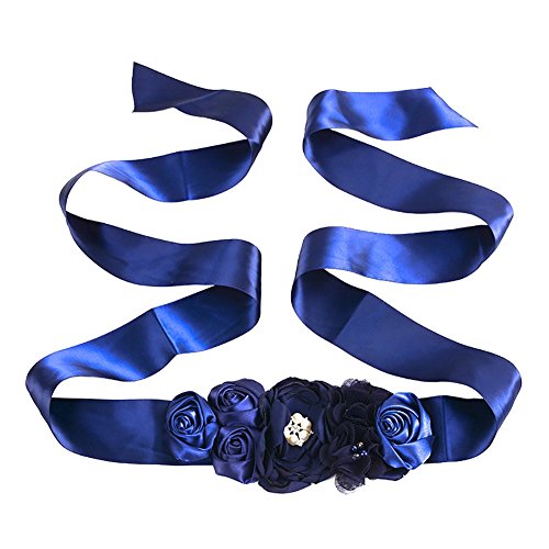 Milopon - Cinturón de tela para vestido de boda con purpurina, 180 x 4,0 cm, azul, 1,8 m