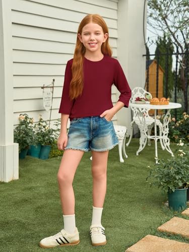 Image of Haloumoning Girls Casual 3 /4 Sleeve T Shirts Kids Crewneck Tops Fashion Tees 5-14 Years