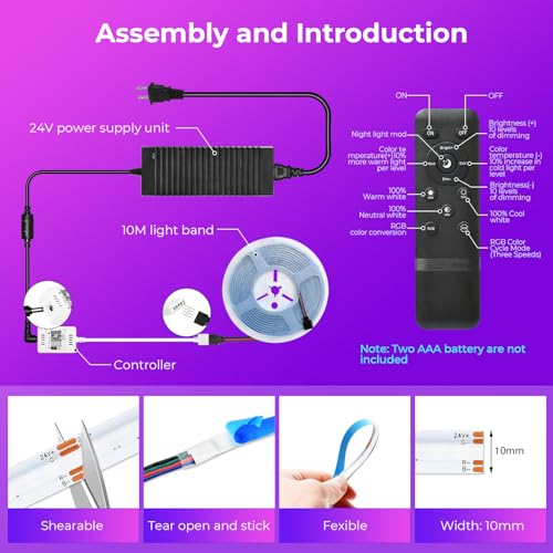 Tira de LED RGB COB 24V 10 mm 32.8 ft Smart Sumaote miniatura 6