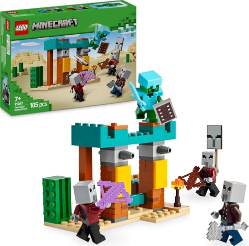 LEGO Minecraft La Patrouille d’Illageois du Désert - Jouet de Construction avec Figurines Dont Un Pillard, Un Vindicateur & Un Chevalier Cactus - Cadeau pour Gamer, Garçon ou Fille dès 7 Ans 21267
