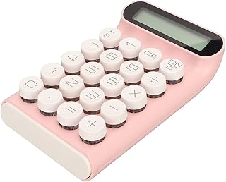 Calculadora de Botão Redondo, Display LCD Grande 10 Dígitos, Calculadora retrô 20 Teclas, Calculadora de Interruptor Mecânico Destacável de Sono Automático para Escritório Diário (Rosa)