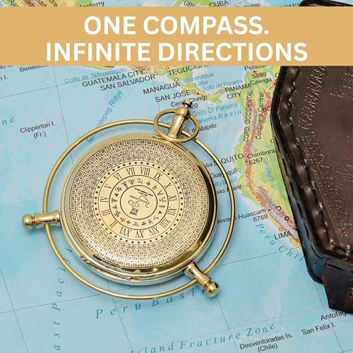 Brújula antigua de latón con estuche de cuero miniatura 4