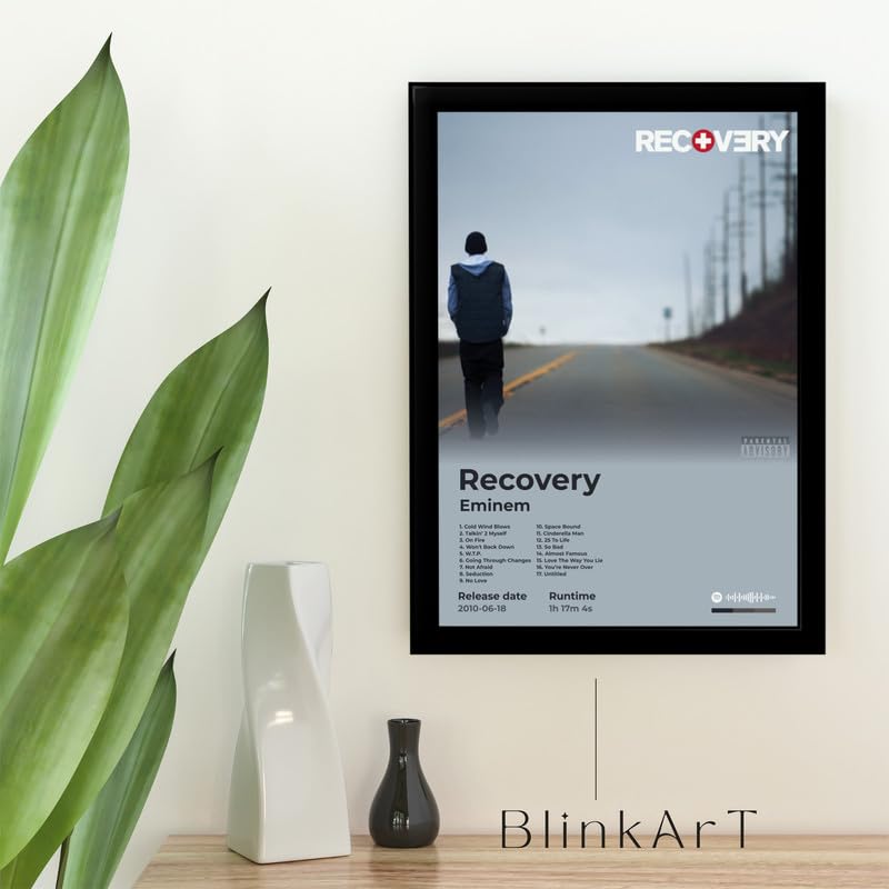 Image of BLINKART Eminem- Recovery Wall Photo Frames | Wall Art for Bedroom, Living Room, Studio or Office | Album Cover Print with Spotify Song Link QR Code | Gift for Fans - 8x12 In
