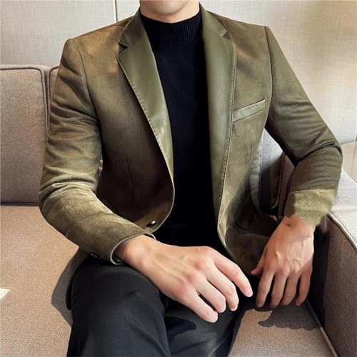 Suede Suit Jacket for Men Office Stylish Splicing Casual Business PU Leather Blazer Office Social Dress Coat2
