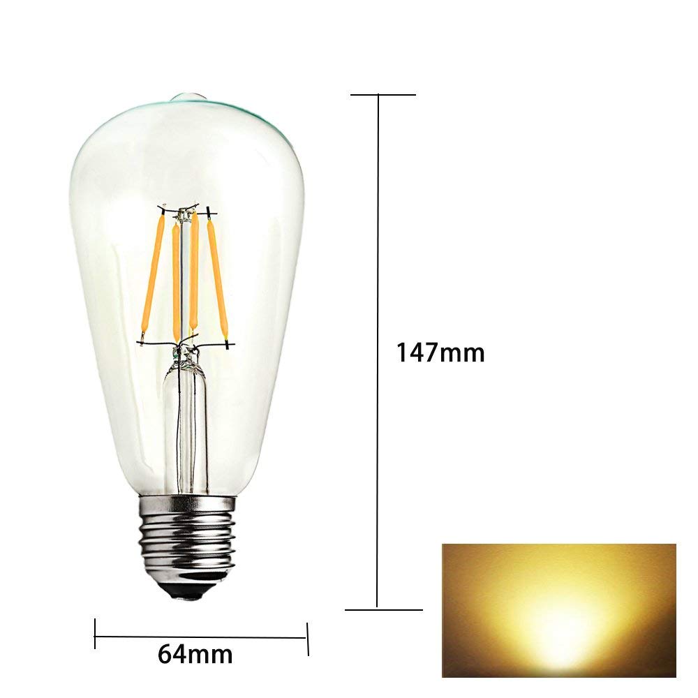 1 unidades Vintage E27 rosca Edison Bombilla LED ST64 filamento 4 W bombillas LED ahorro de energía bombilla luz blanca cálida 2700 K