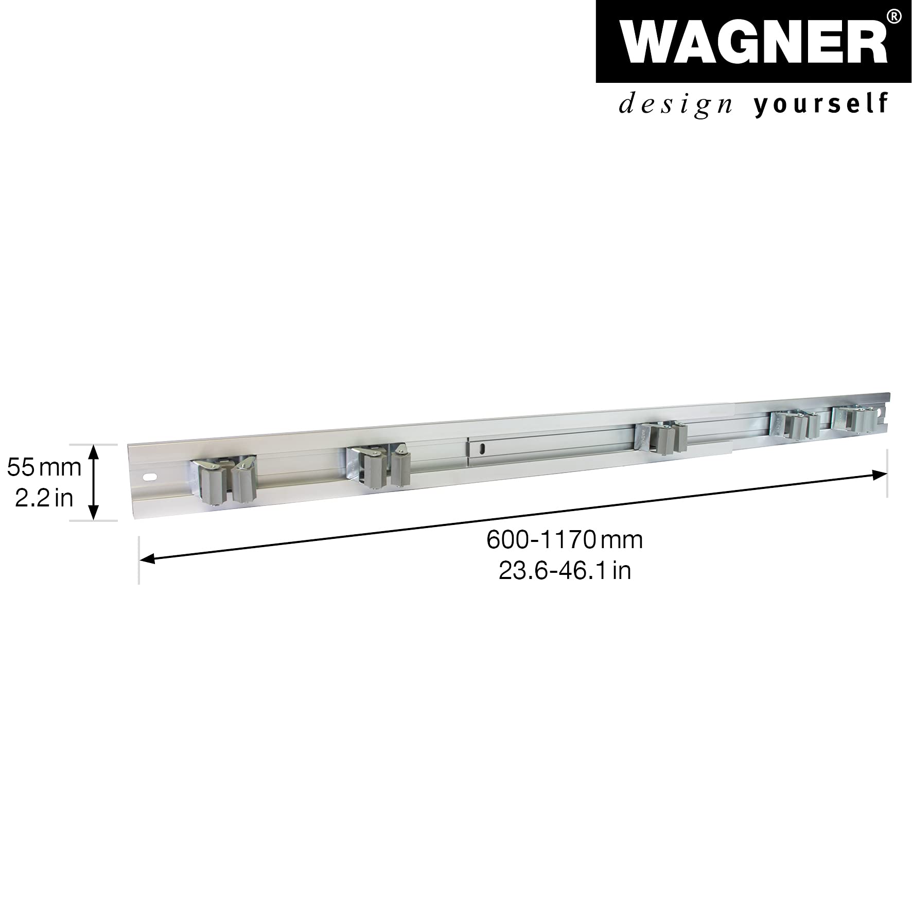 WAGNER, hooks4tools, Tool Holder, Clips & Rail EXTENDABLE, 600-1170 x 55 mm, 5 Clips 52 x 40 x 37 mm, Made of Aluminium - Image 2