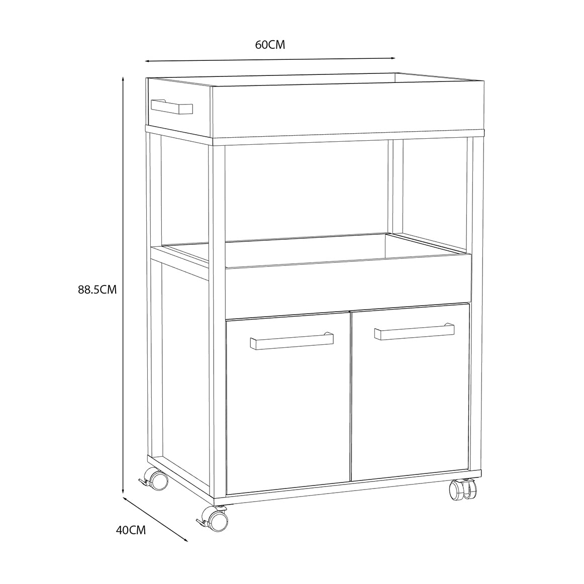 Benji - Mueble bar con 2 puertas y 2 bandejas de almacenamiento, patas sobre ruedas, madera antigua, hormigón oscuro