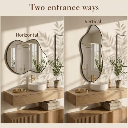 Image of Irregular wall Mirror 26 inchx46 inch Black Asymmetrical Mirror
