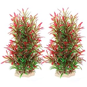 LYNKO Grandi Piante da Acquario in Plastica Artificiale per Acquari, Decorazioni per Acquari Paesaggio Ornamentale Sicuro per Tutti Pesci 24cm x 8cm – Confezione da 2 Pezzi Colore Rosso