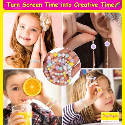 Image of Craftinger Multi Beads for Jewellery Making Kit, Colorful Beads Set for Kids DIY Craft Bracelet Necklace Making, Activity Games for Girls Age 6-12 Years Old