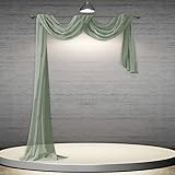 DONREN Sage Green Sheer Window Scarf Valance - Luxury Soft Semi Sheer Scarf for Window Wedding Arch...