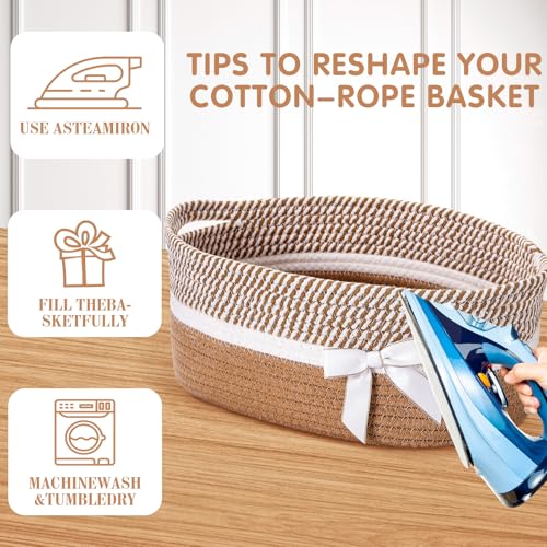 Image of Colingmill 1 Set Woven Basket for Gift Empty with Cellophane Wrap Set 14 x 10 x 5.5 Inch, Medium Decorative Gift Basket Empty to Fill, Cotton Rope Storage Box Decor (Khaki White)