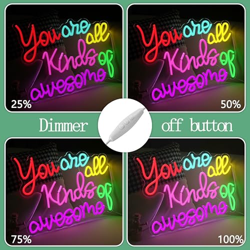 Image of You Are All Kinds Of Awesome Neon Sign Dimmable Inspirational Led Letter Light Sign for Classroom USB Powered Motivational Quote Neon Light for Dorm Bedroom Office Teen Girls Women