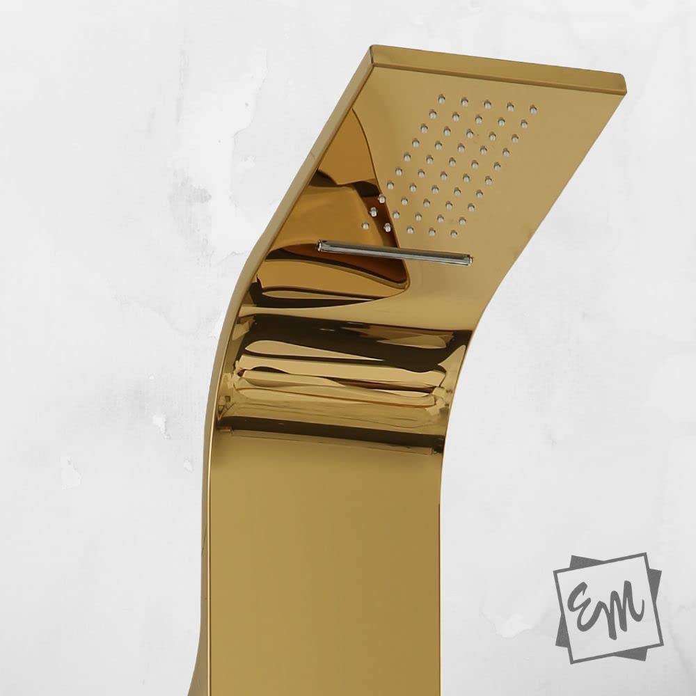 EM Pannello Doccia a Colonna Gold Acciaio Oro Lucido Opaco 4 Funzioni Con Cascata Doccetta Miscelatore Acqua Calda Fredda